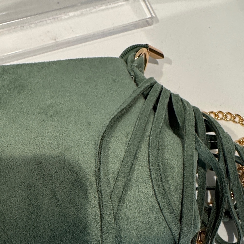 Faux Suede Fringe Crossbody Bag in Sage Green - Picture 15 of 15